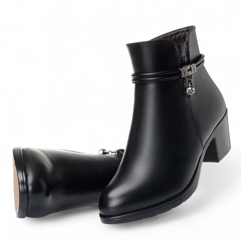 Botines Forrados Mujer con Cuello de Pelo y Tacón Bajo