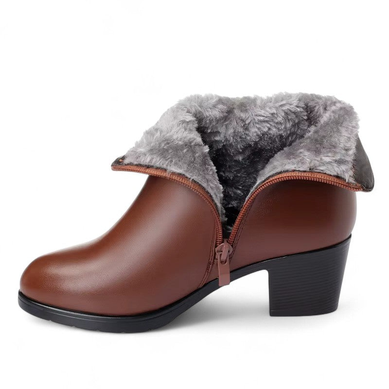 Botines Forrados Mujer con Cuello de Pelo y Tacón Bajo