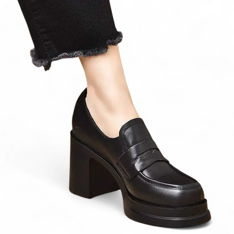 Mocasines con Plataforma Mujer con Tacón Compensado de Piel Sintética Suave