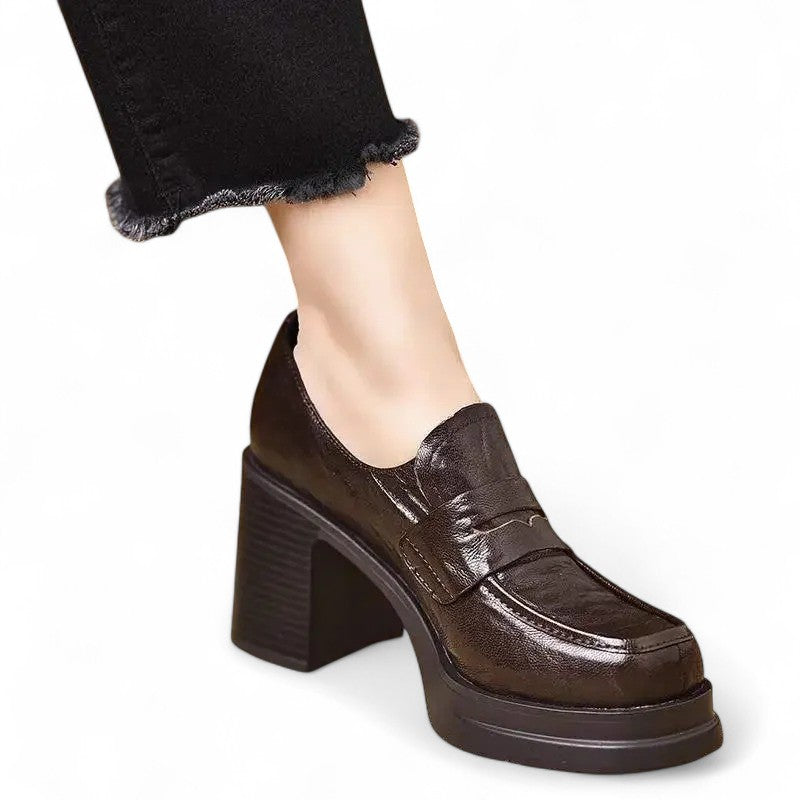 Mocasines con Plataforma Mujer con Tacón Compensado de Piel Sintética Suave