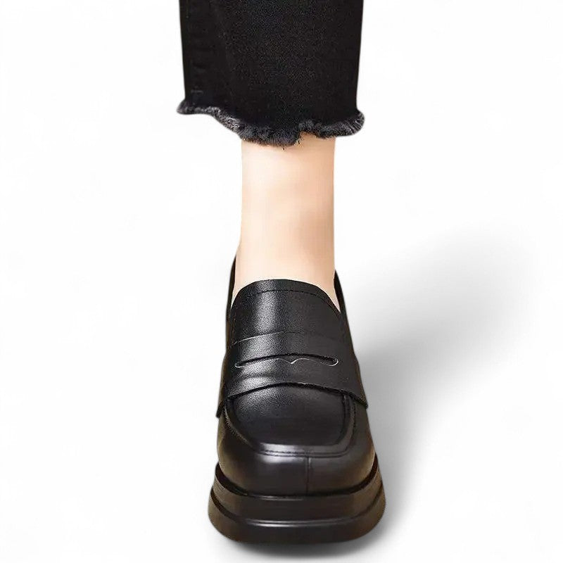 Mocasines con Plataforma Mujer con Tacón Compensado de Piel Sintética Suave