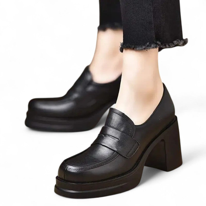 Mocasines con Plataforma Mujer con Tacón Compensado de Piel Sintética Suave