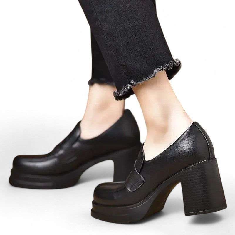 Mocasines con Plataforma Mujer con Tacón Compensado de Piel Sintética Suave