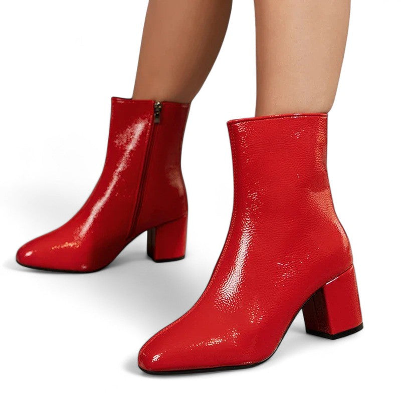 Botines de Charol Mujer con Tacón Cuadrado