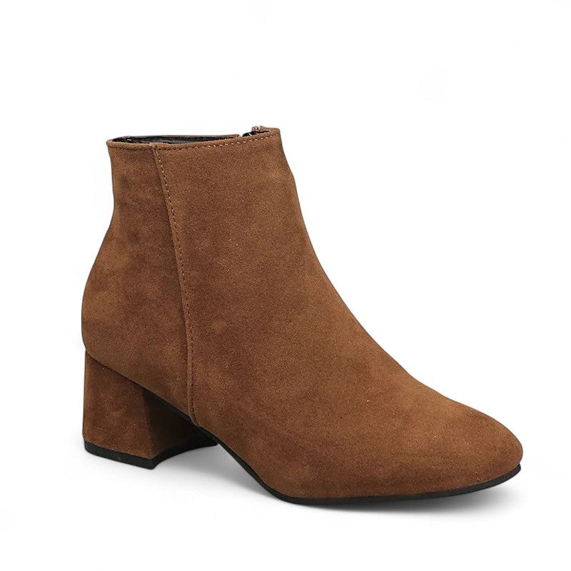Botines de Ante Mujer con Tacón Bajo Cuadrado