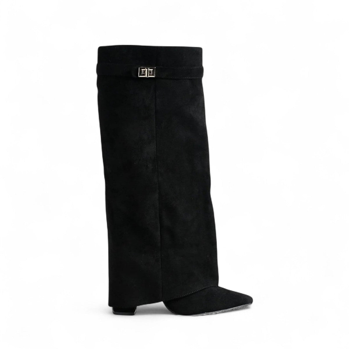 Botas Altas Mujer Planas de Ante Sintético con Dobladillo