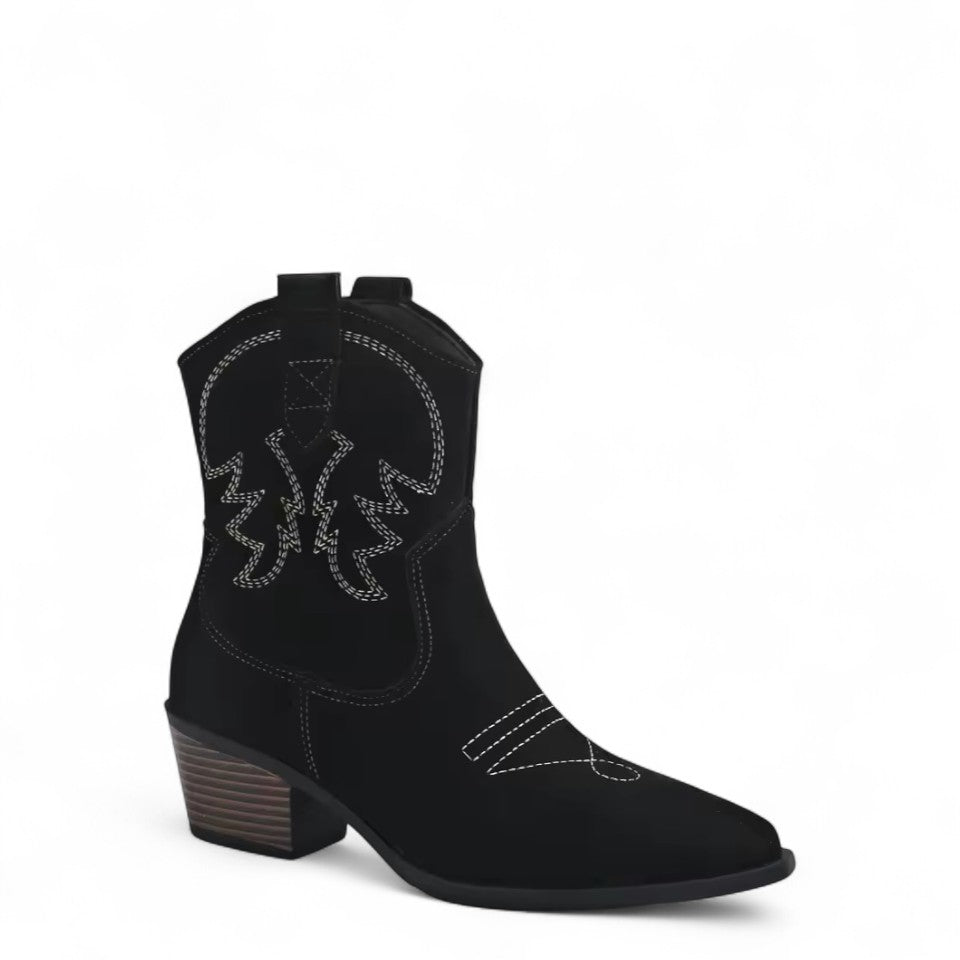 Botas Cowboy Mujer Camperas de Ante Bordadas Tacón Bajo