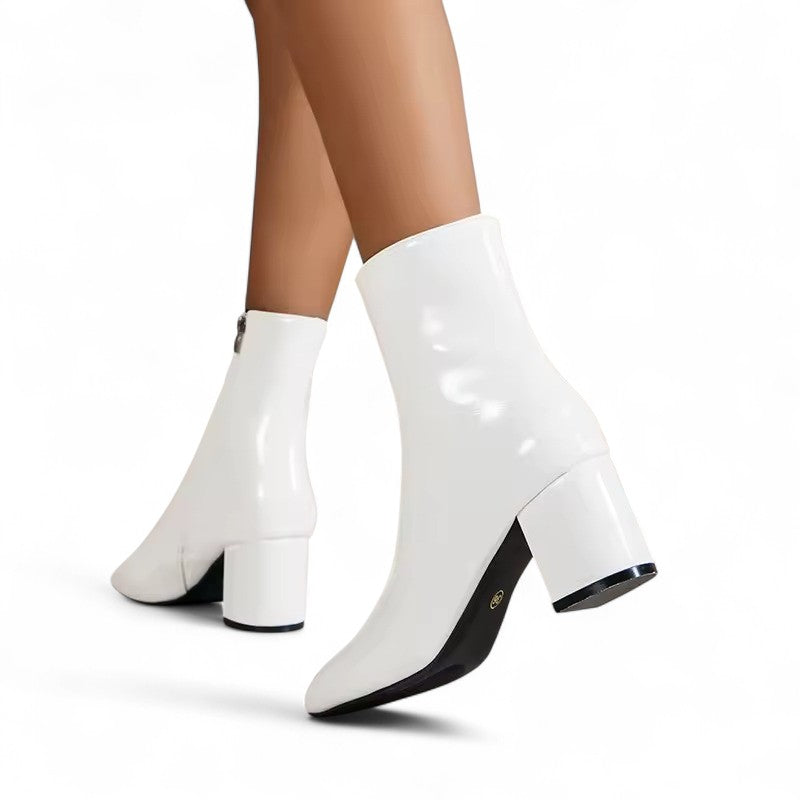 Botines de Charol Mujer con Tacón Cuadrado