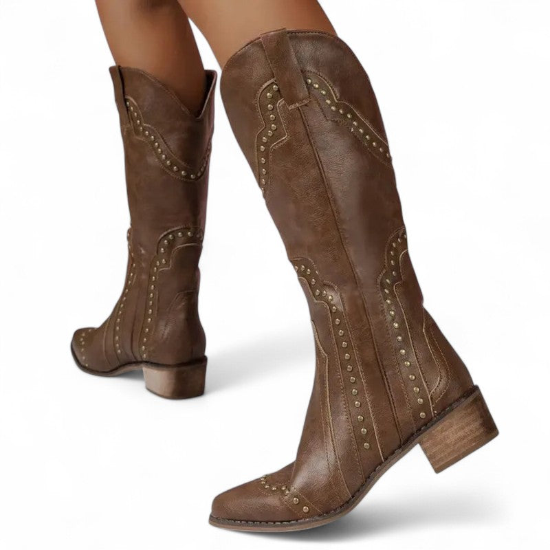 Botas Cowboy Mujer Camperas Tachonadas Caña Media Estilo Vintage