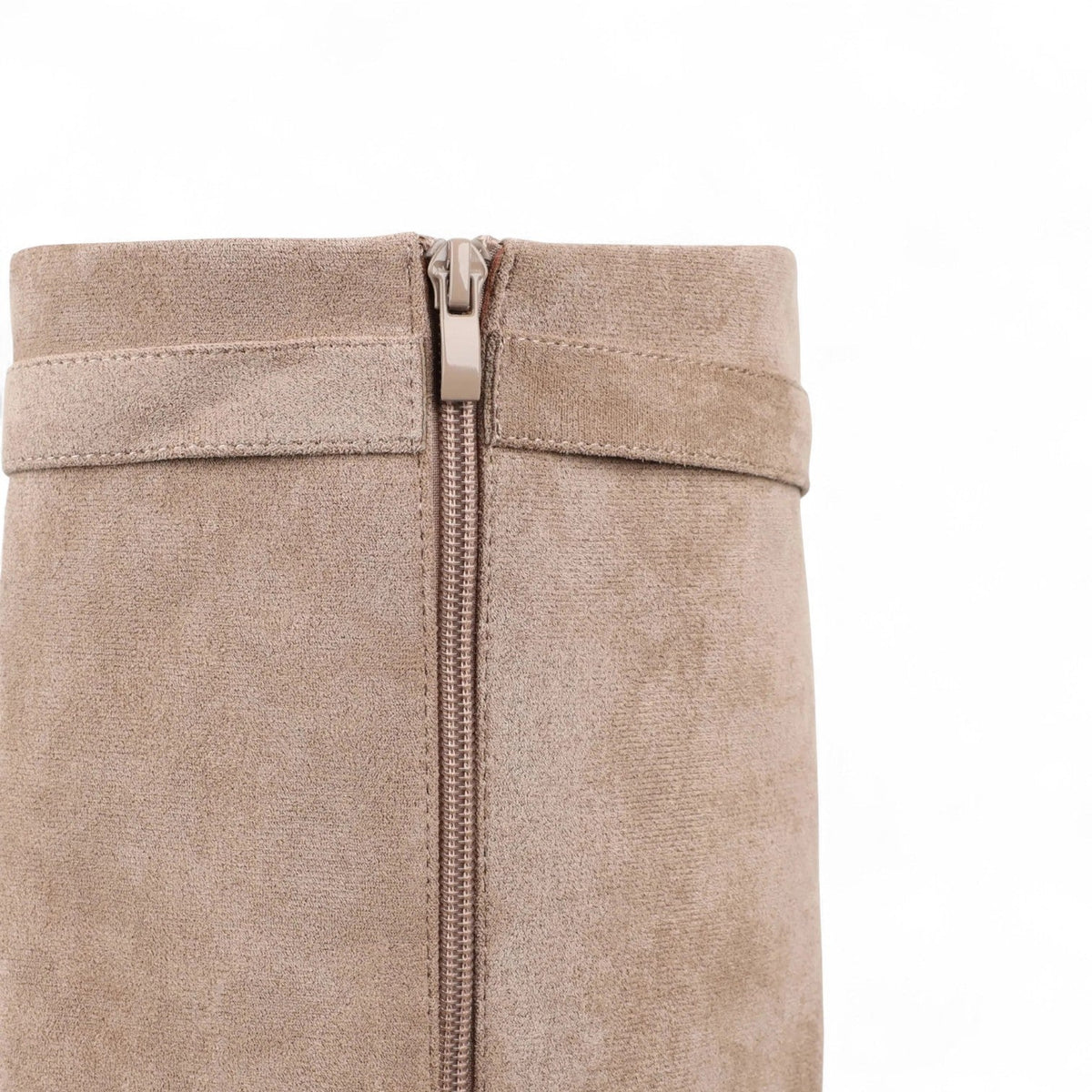 Botas Altas Mujer Planas de Ante Sintético con Dobladillo