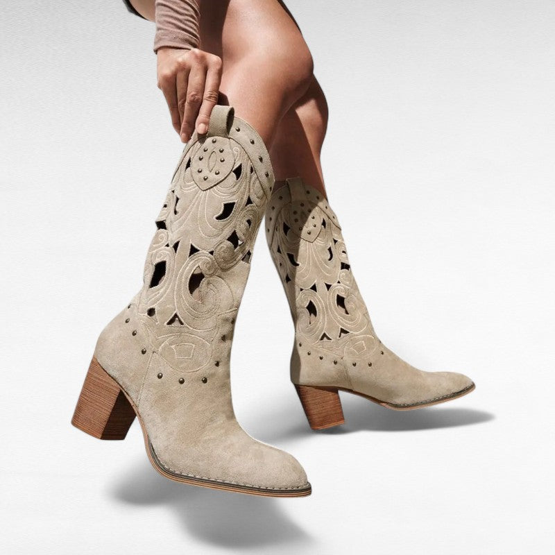 Botas Cowboy Mujer con Calados y Caña Media