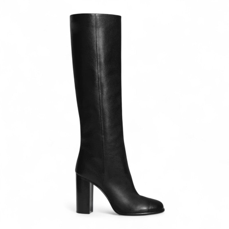 Botas Altas Mujer Negras de Cuero Liso con Cierre Trasero