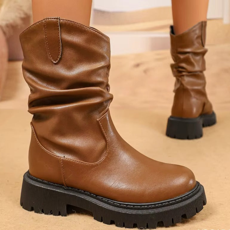 Botines Slouch Mujer Marrón Caramelo con Suela Gruesa