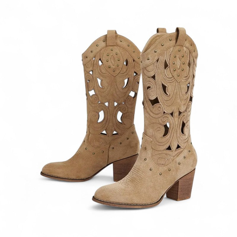 Botas Cowboy Mujer con Calados y Caña Media