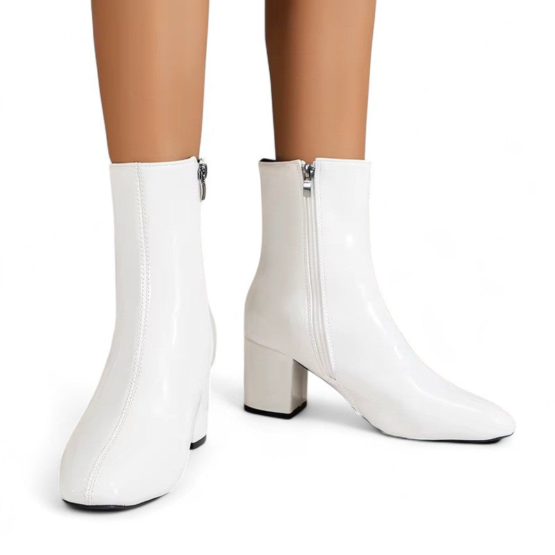 Botines de Charol Mujer con Tacón Cuadrado