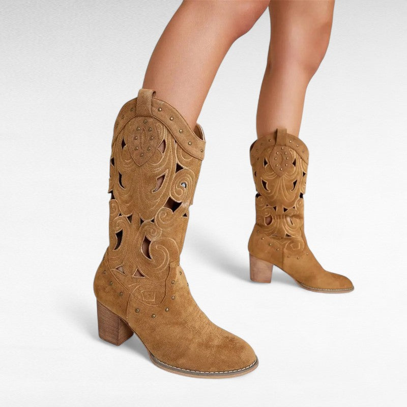 Botas Cowboy Mujer con Calados y Caña Media