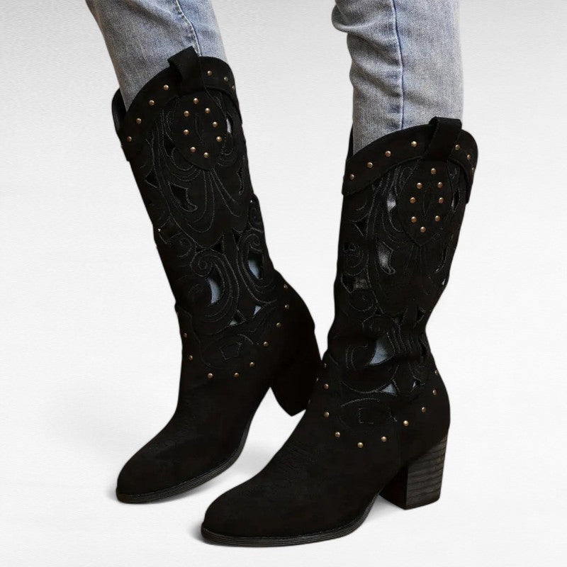 Botas Cowboy Mujer con Calados y Caña Media