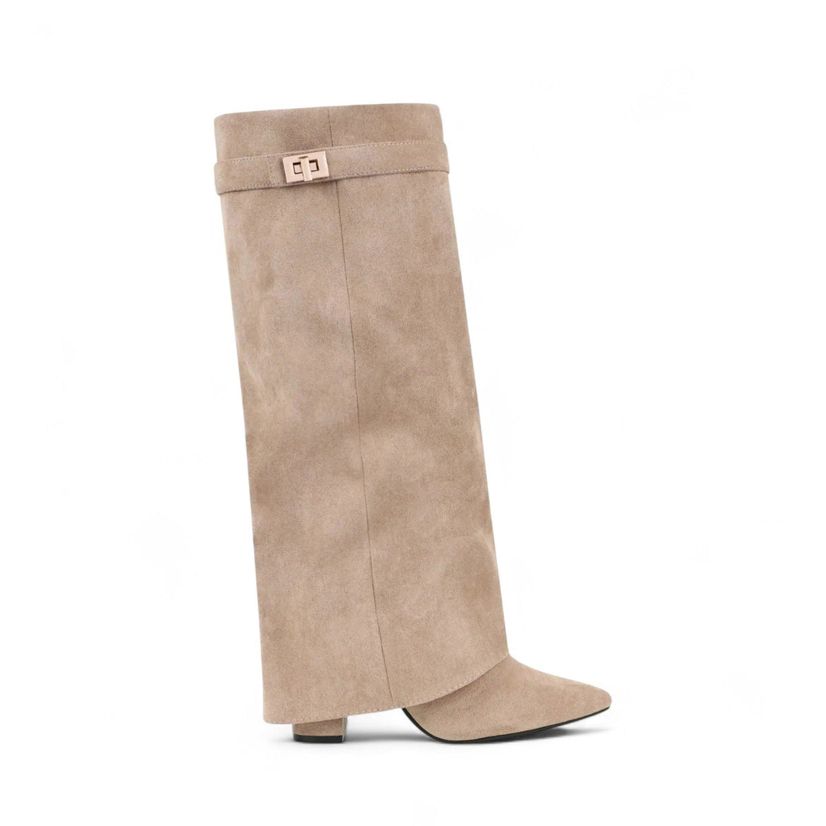 Botas Altas Mujer Planas de Ante Sintético con Dobladillo