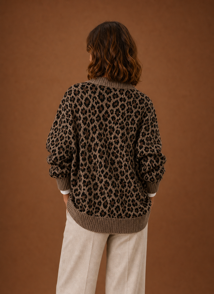 Cárdigan Mujer Estampado Leopardo Botones