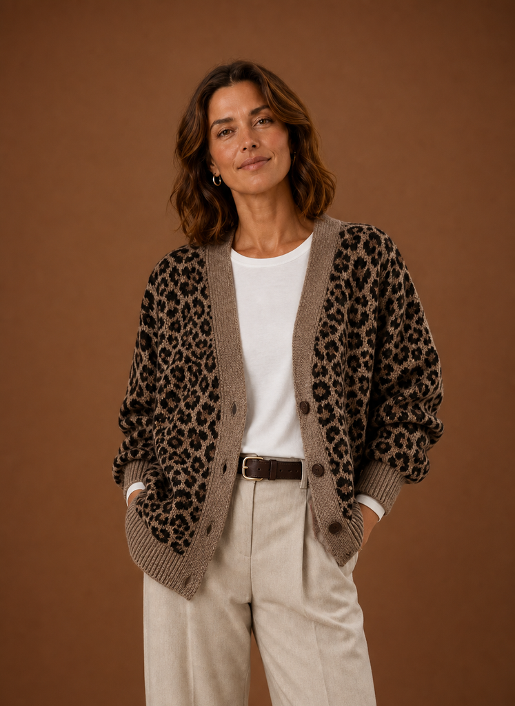 Cárdigan Mujer Estampado Leopardo Botones