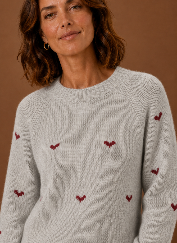 Jersey Mujer Cuello Redondo Estampado Corazones