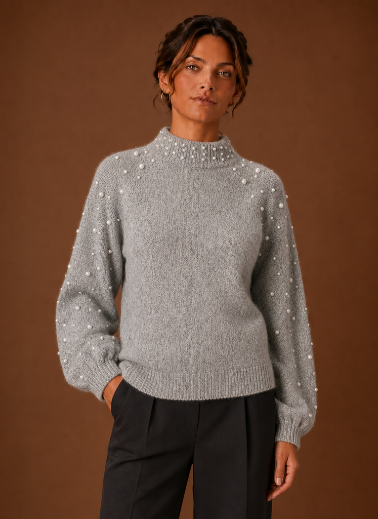 Jersey Mujer Perlas Decorativas Elegante