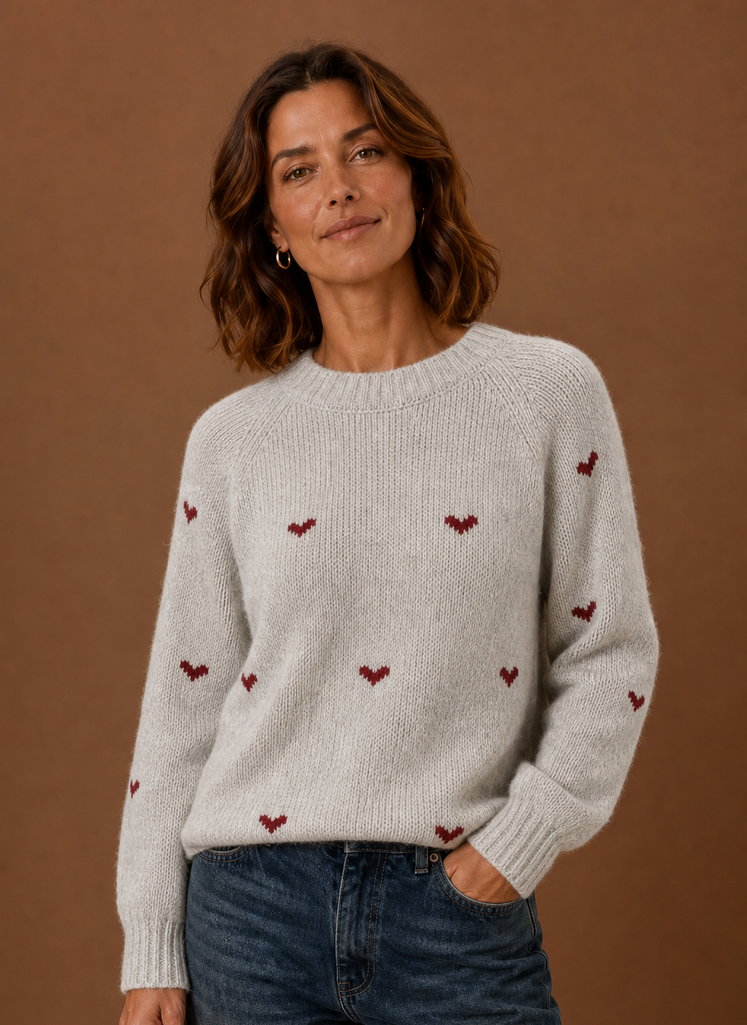 Jersey Mujer Cuello Redondo Estampado Corazones