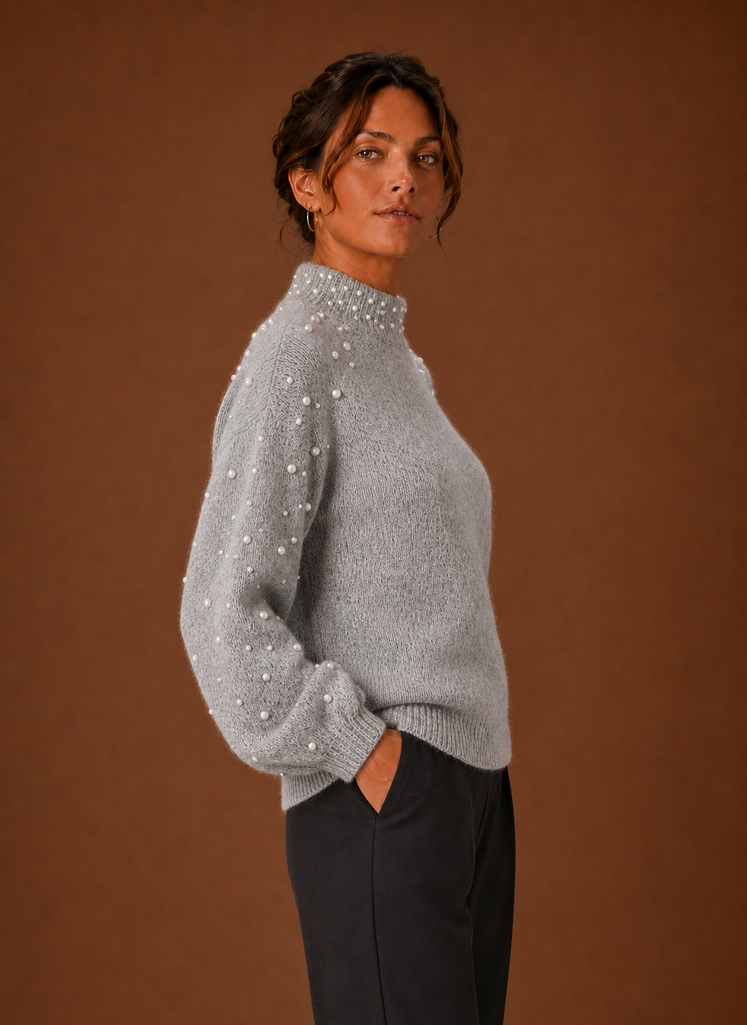Jersey Mujer Perlas Decorativas Elegante