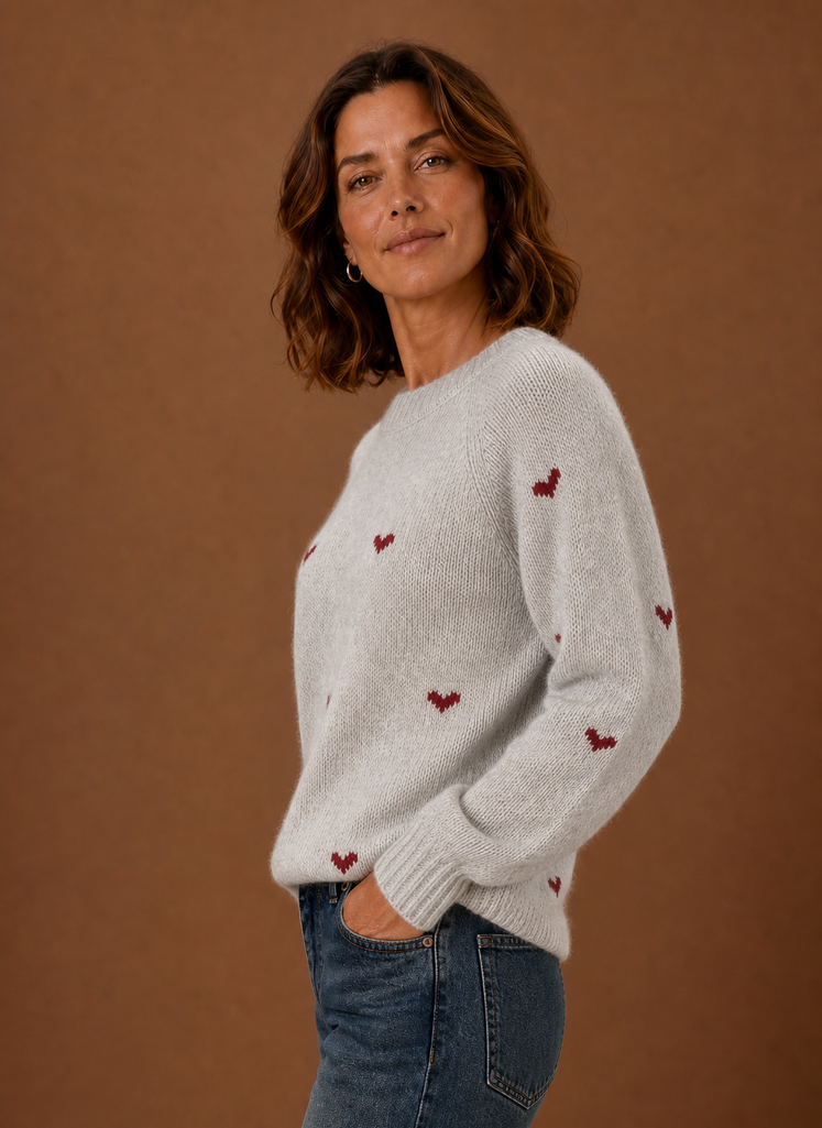 Jersey Mujer Cuello Redondo Estampado Corazones