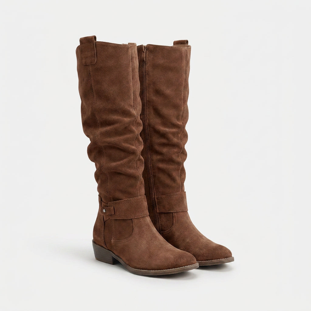 Botas Altas Mujer Ante Caña Fruncida