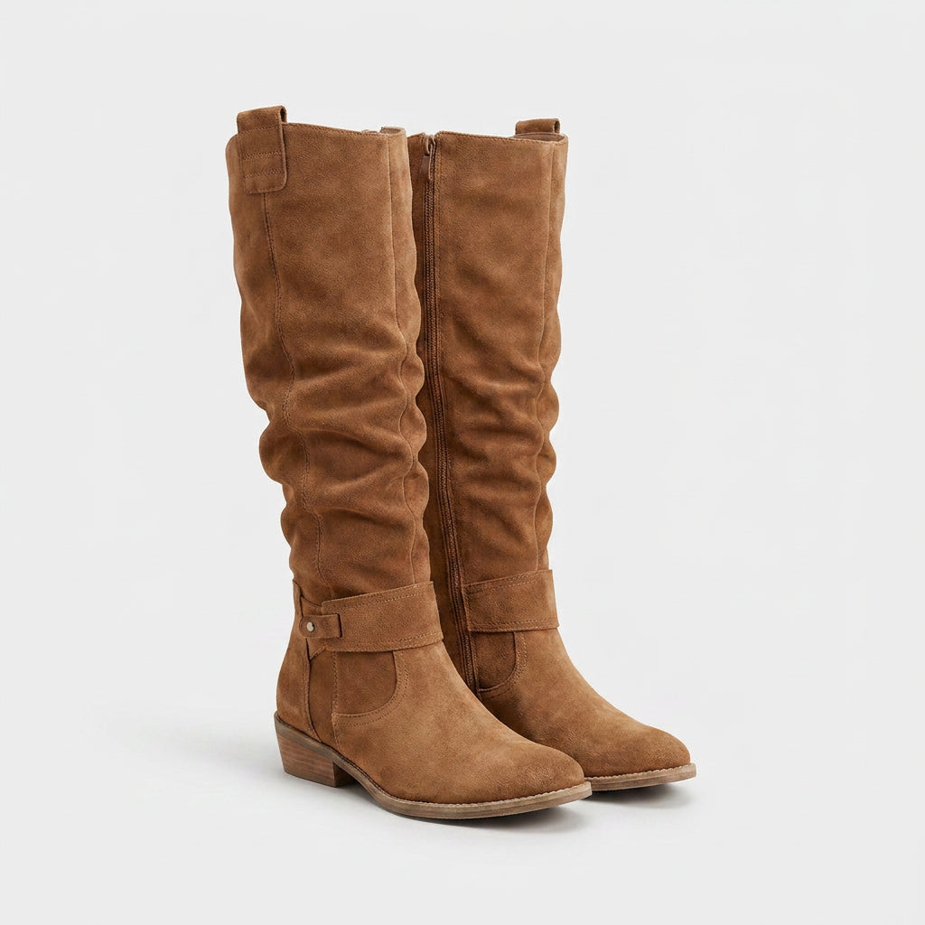 Botas Altas Mujer Ante Caña Fruncida