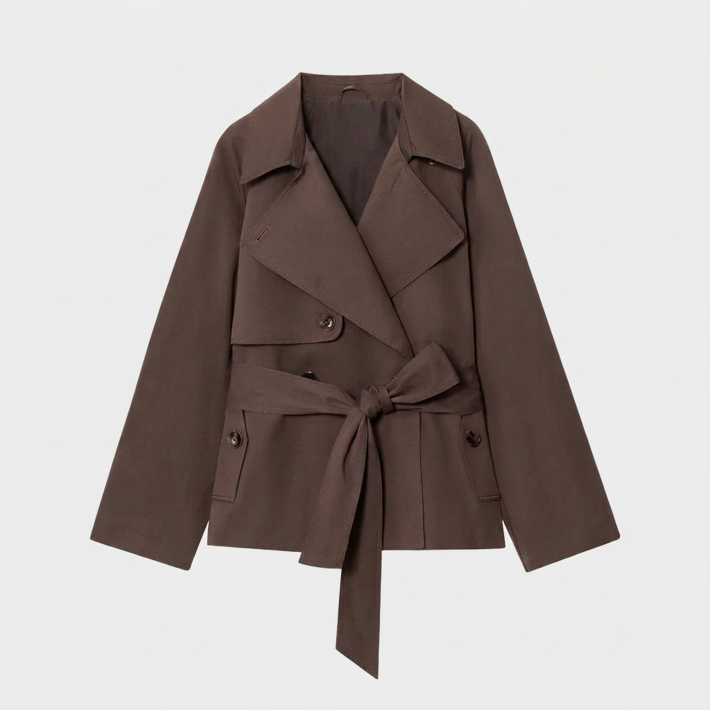 Trench Corto Mujer Cinturón Anudado Elegante