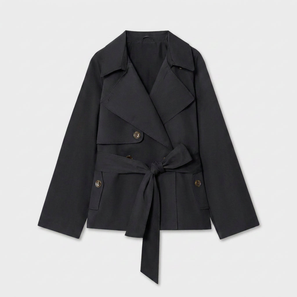Trench Corto Mujer Cinturón Anudado Elegante
