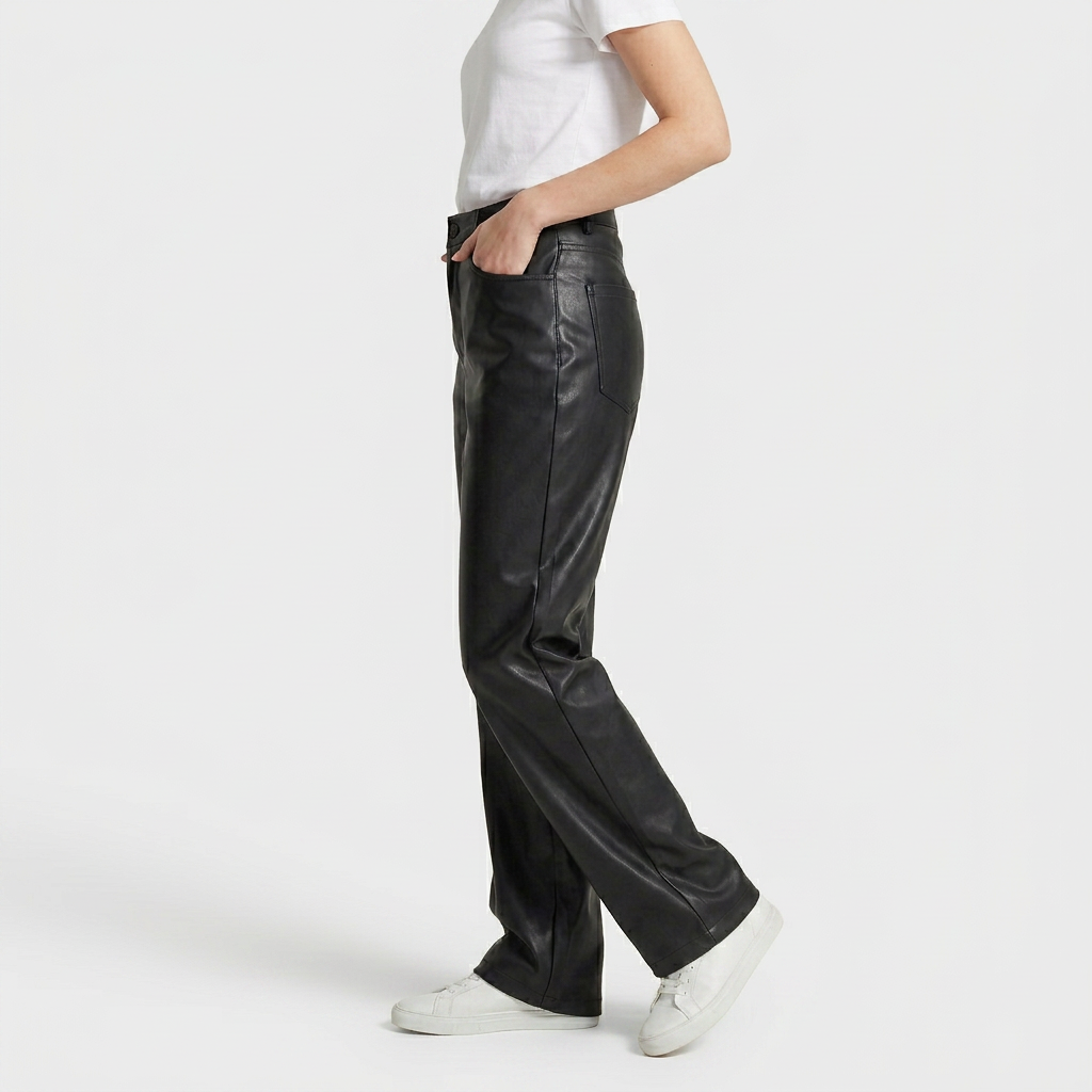 Pantalón Efecto Cuero Mujer Tiro Alto