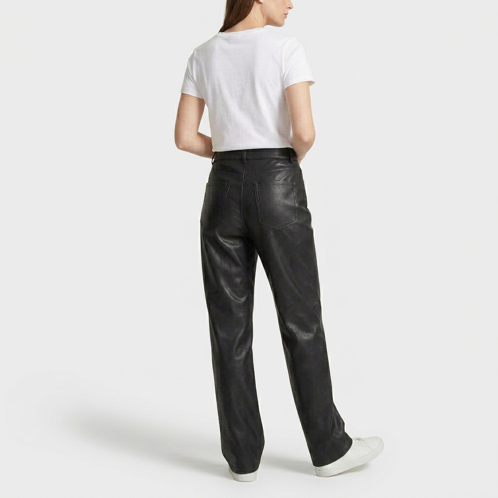 Pantalón Efecto Cuero Mujer Tiro Alto