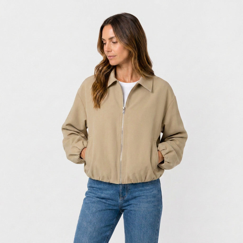 Cazadora Corta Mujer Cremallera Cuello Camisero