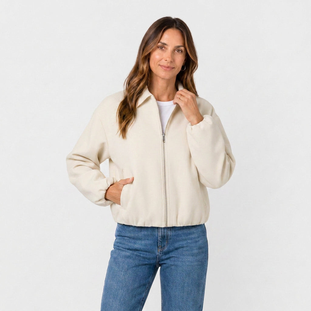 Cazadora Corta Mujer Cremallera Cuello Camisero