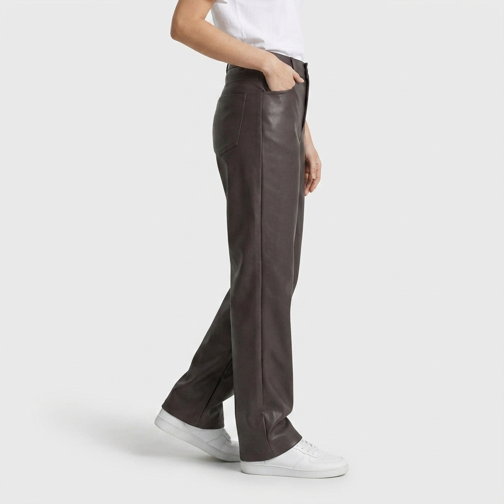 Pantalón Efecto Cuero Mujer Tiro Alto
