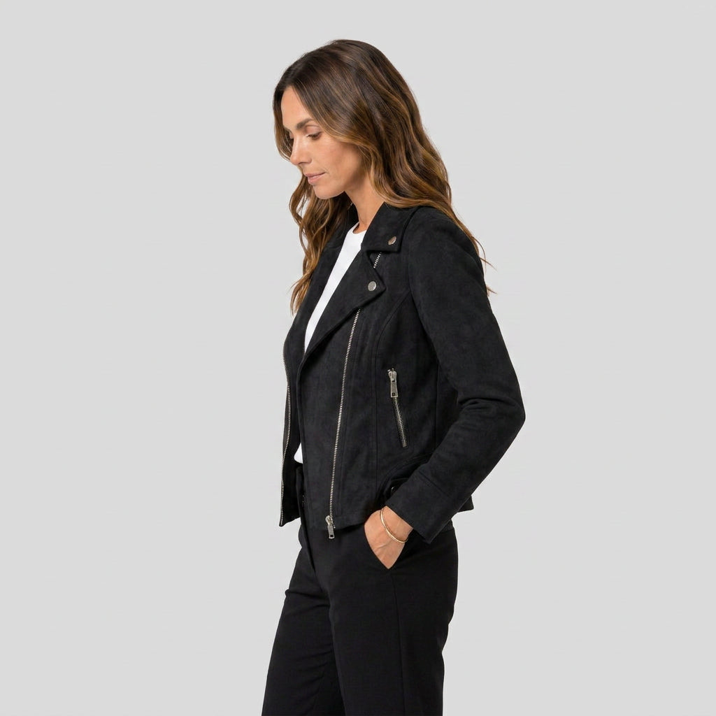 Cazadora Biker Mujer Efecto Ante Cremallera