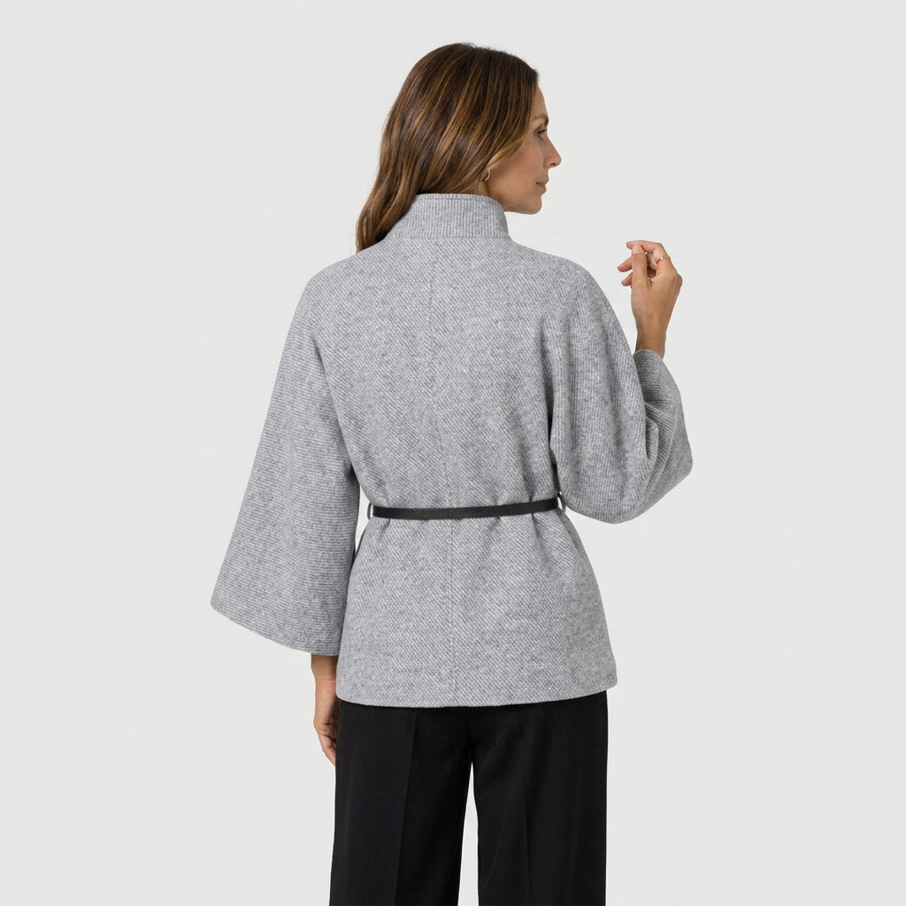 Capa Mujer Paño Cuello Alto Cinturón