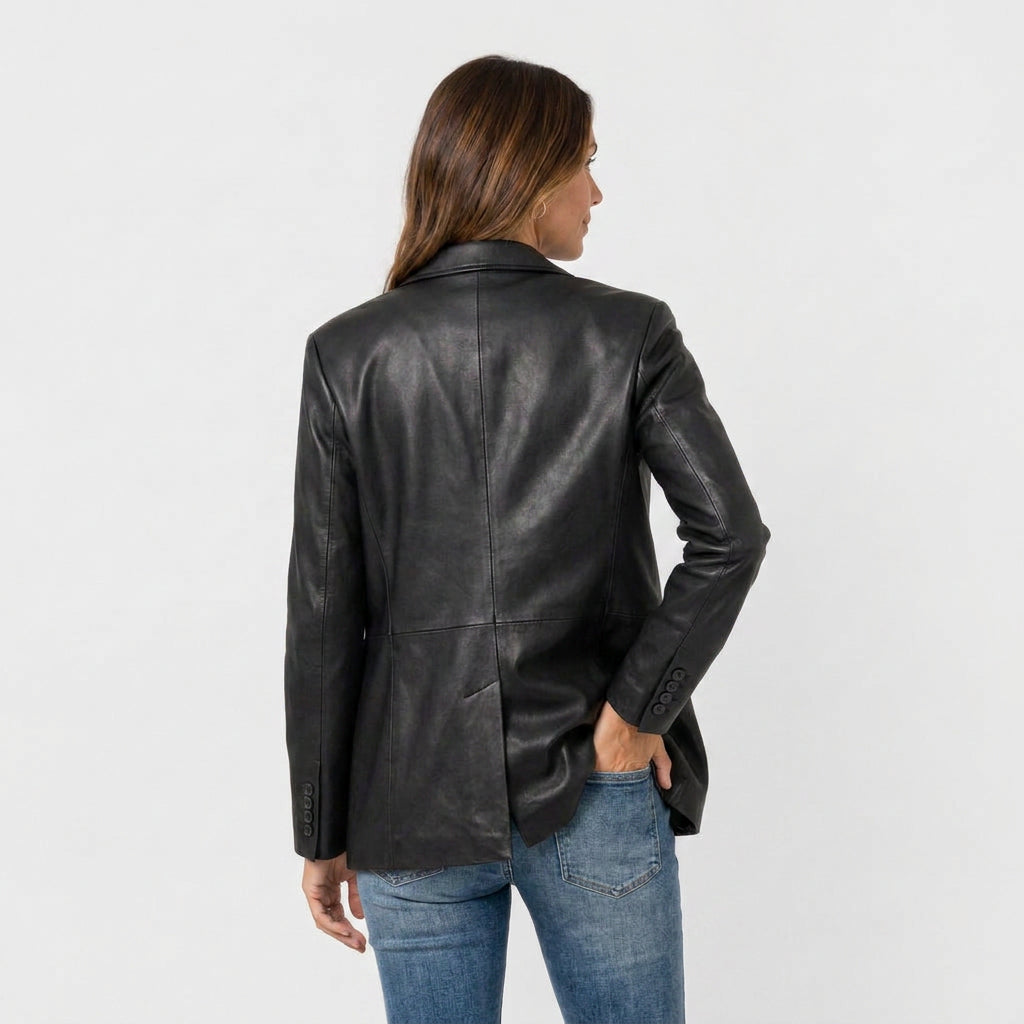Blazer Mujer Efecto Piel Cuello Sastre