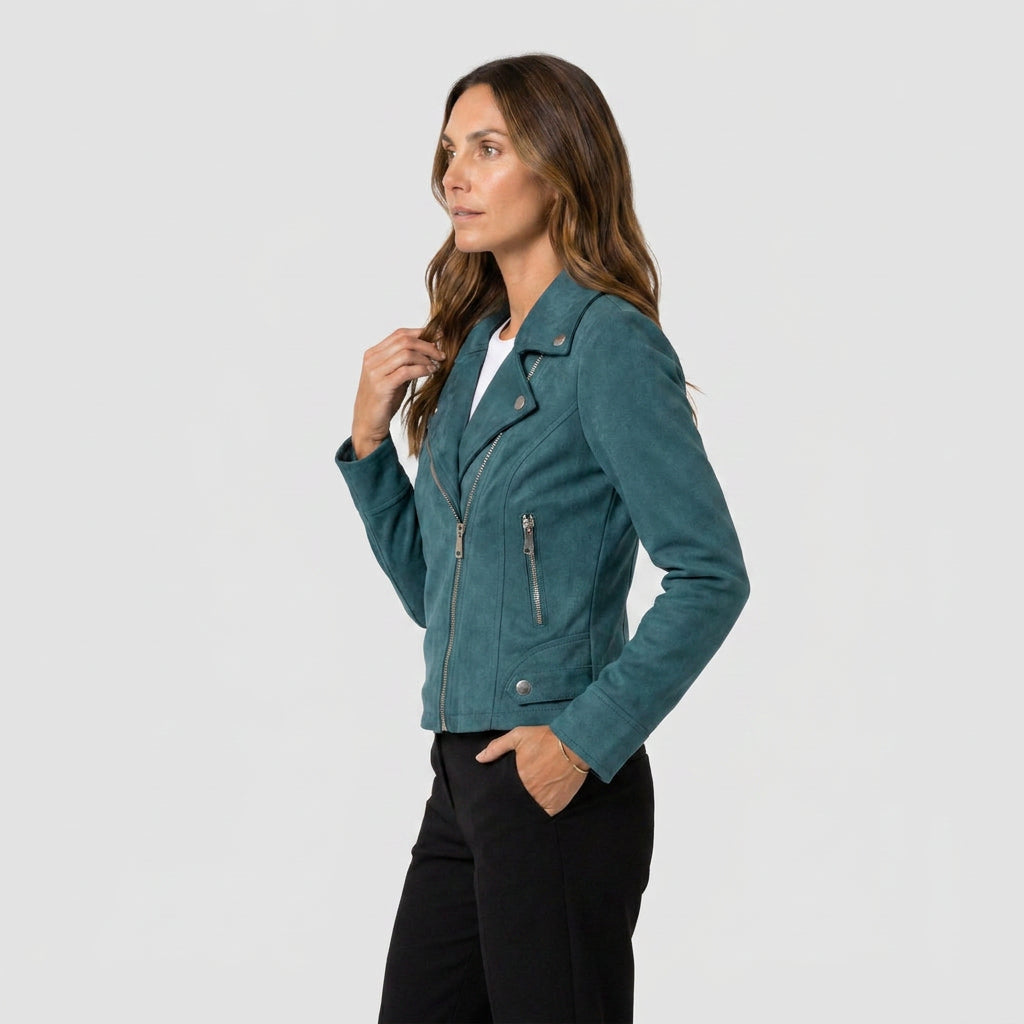 Cazadora Biker Mujer Efecto Ante Cremallera