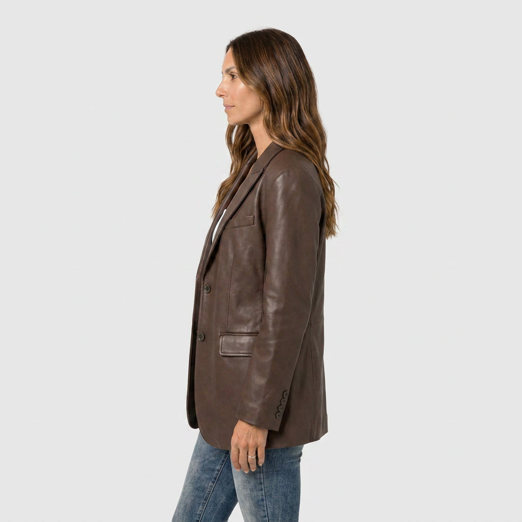 Blazer Mujer Efecto Piel Cuello Sastre