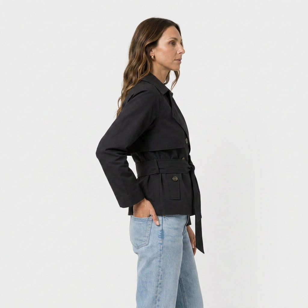Trench Corto Mujer Cinturón Anudado Elegante