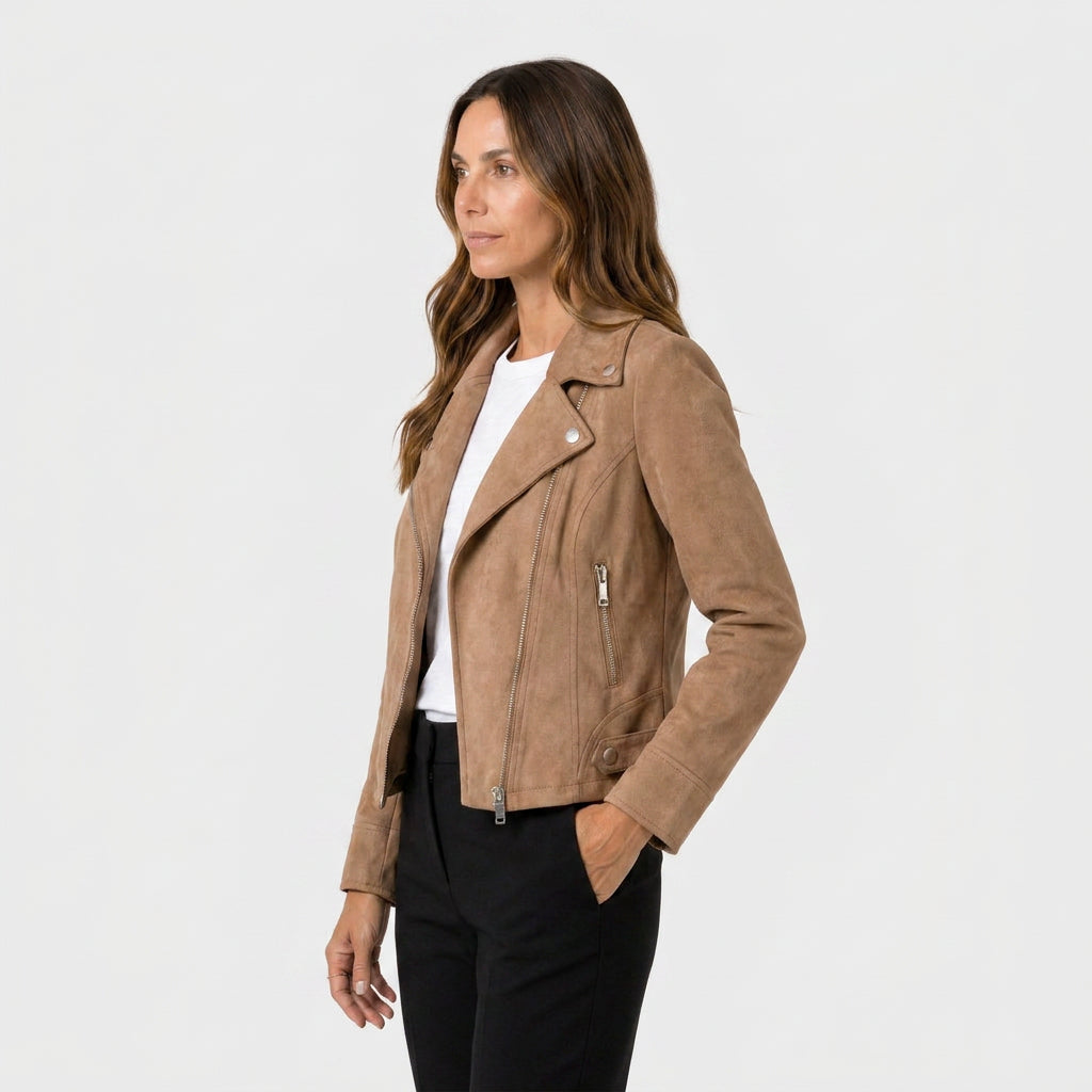 Cazadora Biker Mujer Efecto Ante Cremallera