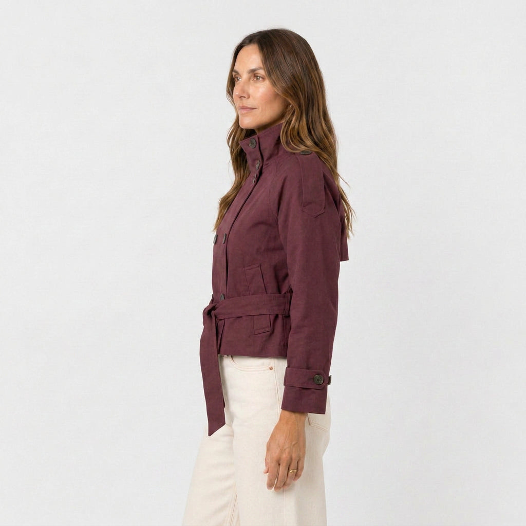 Trench Corto Mujer Cuello Alto Militar