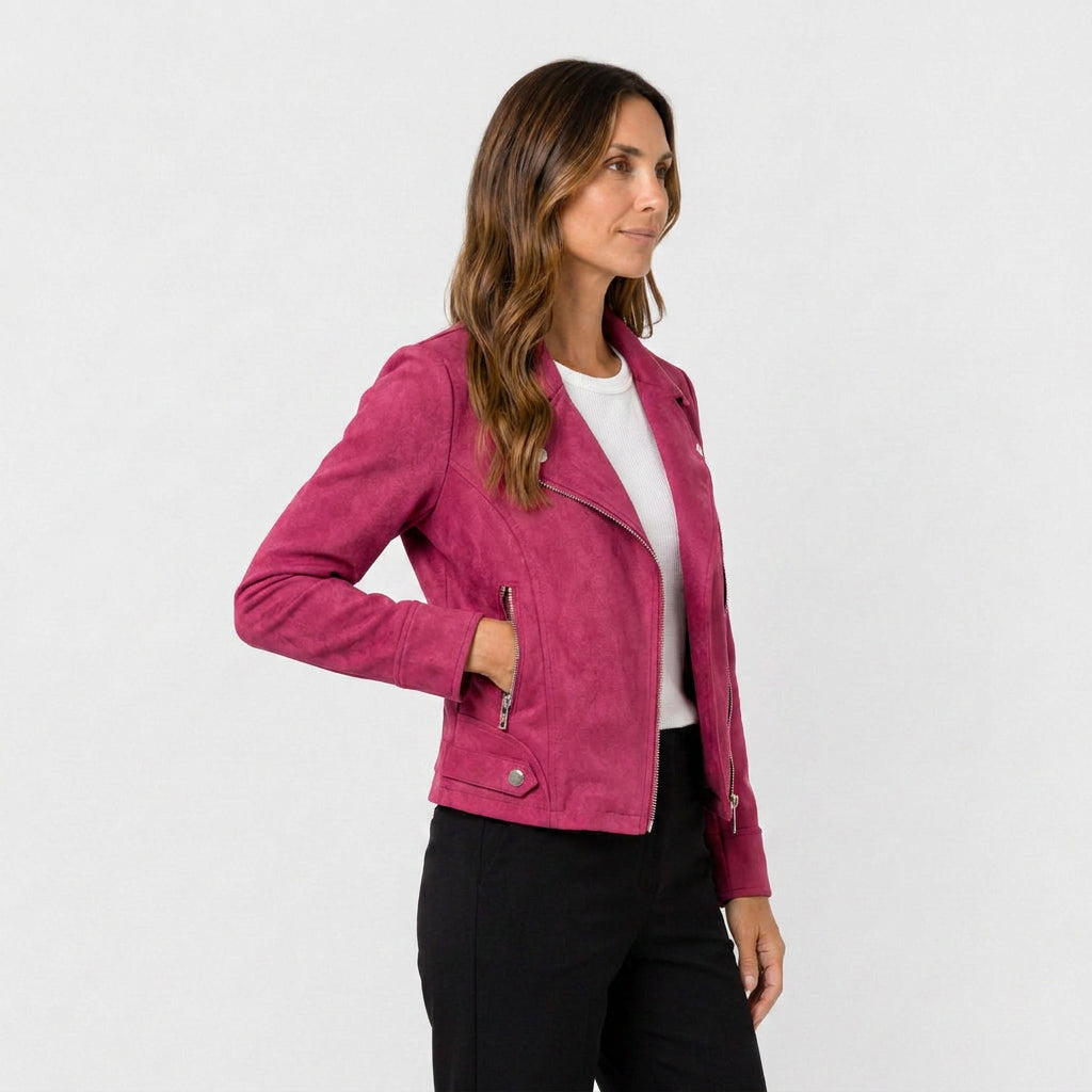 Cazadora Biker Mujer Efecto Ante Cremallera