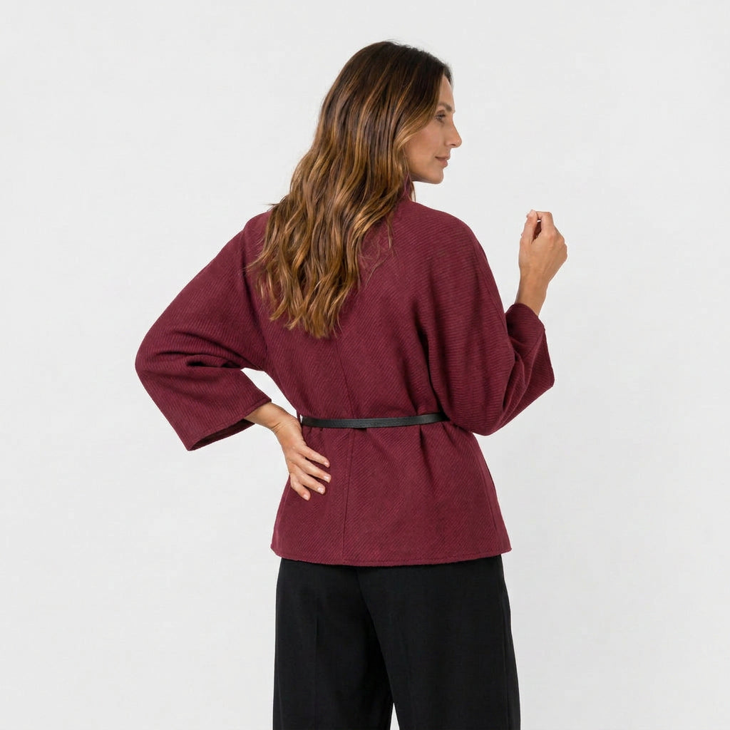 Capa Mujer Paño Cuello Alto Cinturón