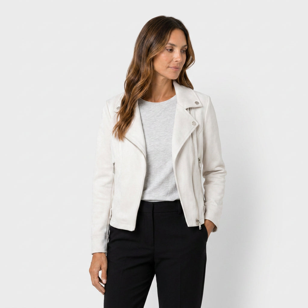 Cazadora Biker Mujer Efecto Ante Cremallera