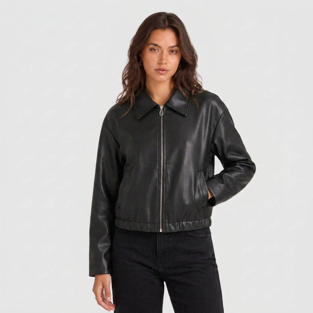 Cazadora Corta Mujer Efecto Piel Camisero